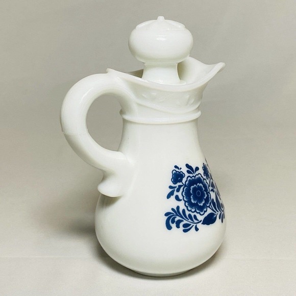 Vintage Avon Delft Blue Pitcher and Bowl EMPTY Milk Glass Floral Design - Picture 9 of 16